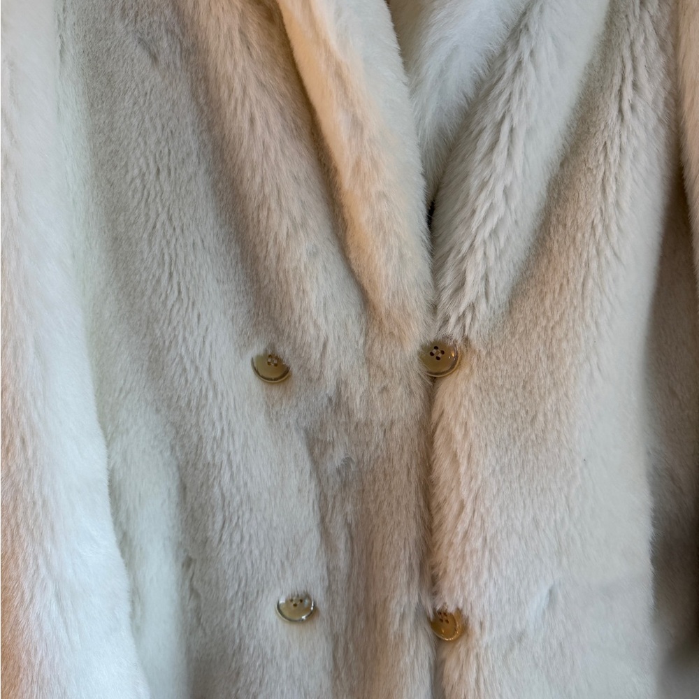 Women's Cream Faux Fur Double-Breasted Coat - Picture 2 of 5